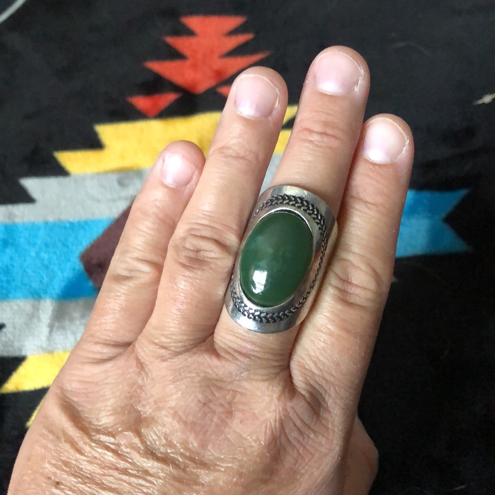 Large Silver And Green Ring - image 2